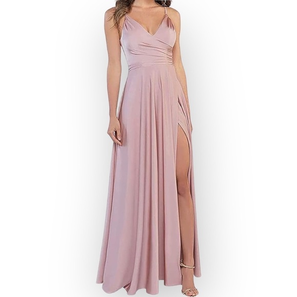 Satin Pink Dress With Corset Back - Picture 3 of 11